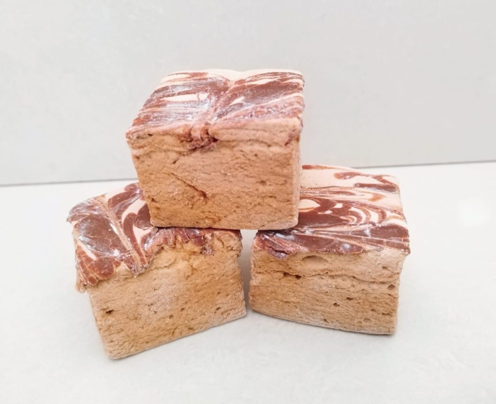 Biscoff swirl marshmallow squares stacked
